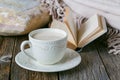 Cozy breakfast with warm plait and hot tea with milk Royalty Free Stock Photo