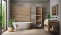 Cozy and Bright Bathroom Design with a Minimalist Aesthetic, Natural Light and Warm Toned Materials
