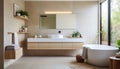 Cozy and Bright Bathroom with Minimalist Aesthetics, Natural Light and Warm Toned Materials