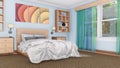 Cozy modern bedroom interior 3D rendering Royalty Free Stock Photo