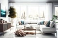 Cozy bright living room with sofa and interior. Generative ai design Royalty Free Stock Photo