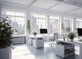 Cozy bright office with cityscape, generative ai Royalty Free Stock Photo