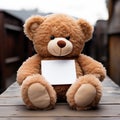 Cozy brown teddy rests on white, ready for your affection