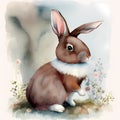 Cozy Bunny - Watercolor Painting in Nordic Style