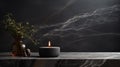 Cozy burning aromatic black candle in home interior decor, creat relax ambient Royalty Free Stock Photo