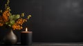 Cozy burning aromatic black candle in home interior decor, creat relax ambient Royalty Free Stock Photo