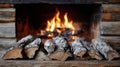 Cozy Cabin Fireplace with Rustic Charm, Ideal for Warmth and Relaxation During Winter Getaways Royalty Free Stock Photo
