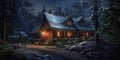 A Cozy Cabin Nestled In The Snowy Mountains Royalty Free Stock Photo