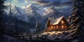 A Cozy Cabin Nestled In The Snowy Mountains Royalty Free Stock Photo