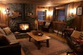 cozy cabin retreat with fire and marshmallow roasting on the hearth