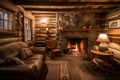 cozy cabin retreat with fire and marshmallow roasting on the hearth