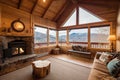 cozy cabin retreat with fireplace and view of the mountains, perfect for a winter escape