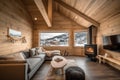 cozy cabin retreat with fireplace and view of the mountains, perfect for a winter escape