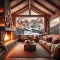 Cozy Cabin Retreat: Snowy Mountain View Royalty Free Stock Photo