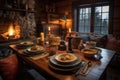 cozy cabin retreat with warm and inviting fire place setting the mood Royalty Free Stock Photo