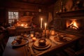 cozy cabin retreat with warm and inviting fire place setting the mood Royalty Free Stock Photo