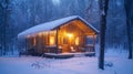 Cozy Cabin in a Snowy Forest with Icicles Hanging from the Eaves Royalty Free Stock Photo