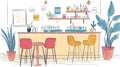 Bar Interior Design with Bar Stools and Plants - Sketchy Cafe Artwork Royalty Free Stock Photo