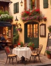 Cozy cafe in a charming European Town.