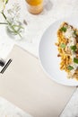 Bolognese spaghetti in marble table