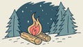 Cozy Campfire Burning Brightly in a Tranquil Forest Night, vector design Generative AI Royalty Free Stock Photo