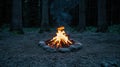 Cozy campfire in dark forest at night Royalty Free Stock Photo