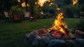 A cozy campfire flickers at sunset, ready for marshmallows and stories Royalty Free Stock Photo