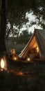 Cozy camping scene in serene wooded area