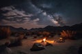 cozy campsite under starry night sky in desert Royalty Free Stock Photo