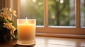 cozy candle in window Royalty Free Stock Photo