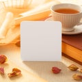 Cozy Card Tea Setting Book Petals Warm Ambiance Royalty Free Stock Photo