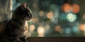 Cozy Cat Looking Out Rainy Window at Pink Sunset Royalty Free Stock Photo