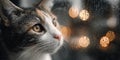 Cozy Cat Looking Out Rainy Window at Pink Sunset Royalty Free Stock Photo