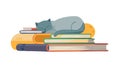 Cozy Cat Napping on a Stack of Books, Symbolizing Serenity, vector design Generative AI Royalty Free Stock Photo