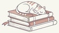 Cozy Cat Sleeping on Stack of Books, Literary & Relaxing Scene, vector design Generative AI Royalty Free Stock Photo