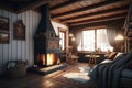 cozy chalet with fireplace, wooden flooring and plush blankets for a winter escape