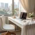 Chic Urban Home Office with City View. Generative AI