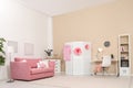 Cozy child room interior with sofa, study station Royalty Free Stock Photo