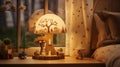 Cozy children's forest-themed room with a charming lamp Royalty Free Stock Photo