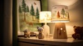 Cozy children's forest-themed room with a charming lamp Royalty Free Stock Photo