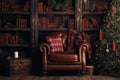 Cozy Christmas cabin interior with festive decorations Royalty Free Stock Photo