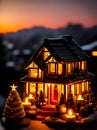 Cozy Christmas ceramic house candle long shot