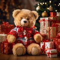 Cozy Christmas Corner: Teddy Bear Nestled Amongst Gifts, Tree Glow