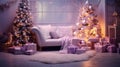 Cozy Christmas Corner with Tree and String Lights Royalty Free Stock Photo