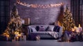 Cozy Christmas Corner with Tree and String Lights Royalty Free Stock Photo