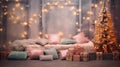 Cozy Christmas Corner with Tree and String Lights Royalty Free Stock Photo