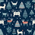 Cozy Christmas and cute Christmas with snowflakes, reindeer, and holiday background with seamless pattern