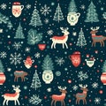 Cozy Christmas and cute Christmas with snowflakes, reindeer, and holiday background with seamless pattern
