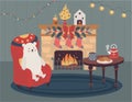 cozy christmas decorated bears room with fireplace red chair Royalty Free Stock Photo