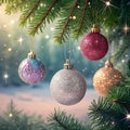 Cozy Christmas decoration with mini Christmas tree and lights on snowy background Royalty Free Stock Photo